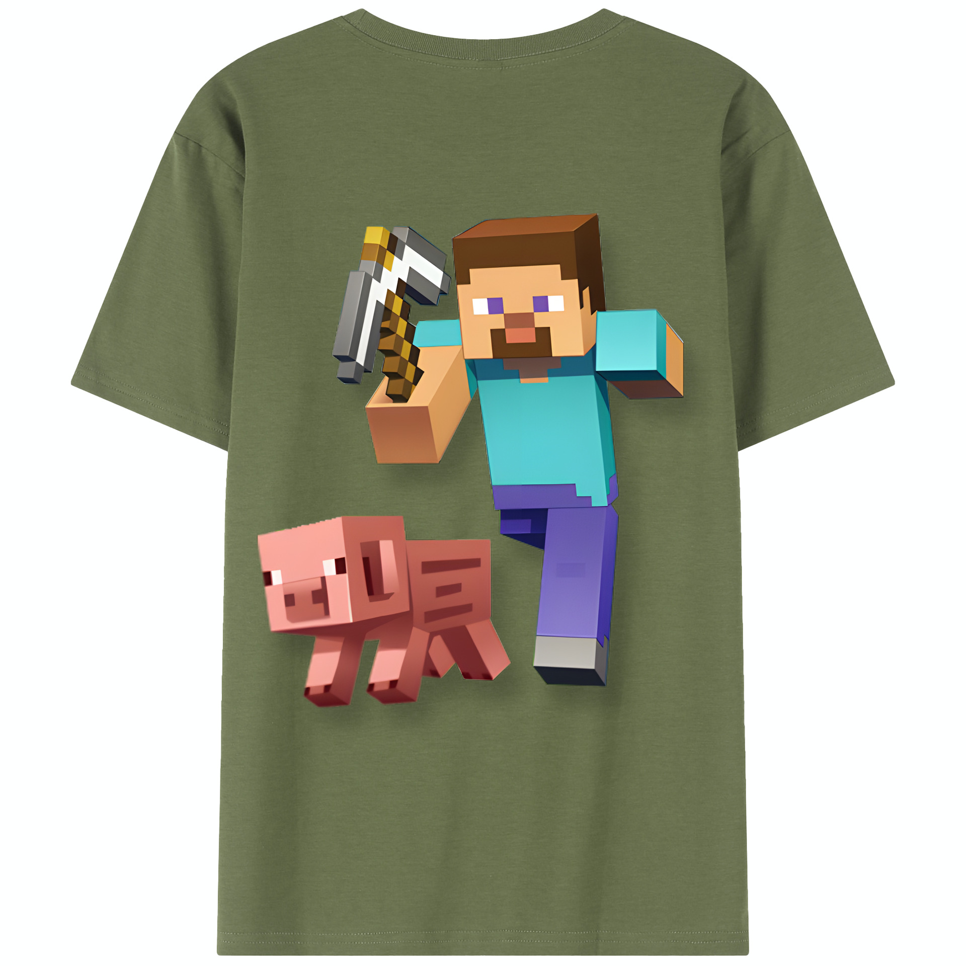 （画像用） マインクラフト ブロックの世界 Minecraft MC Block world 綿100％半袖Tシャツ（背面プリント）